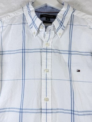 Tommy Hilfiger Button Down Shirt Men XL White Blue Mens Long Sleeve Custom Fit
