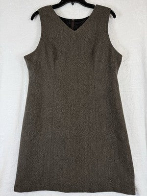 LL Bean Women 12 Dress 100% Wool Sleeveless Sheath Made In USA Vintage 90s Brown