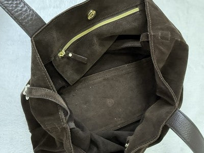 J Mclaughlin Bag Suede Leather Shoulder Tote Chocolate Brown Purse
