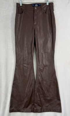 Hollister Faux Leather Pants 26 Size 3 Short 3S Brown High Rise Flare Womens