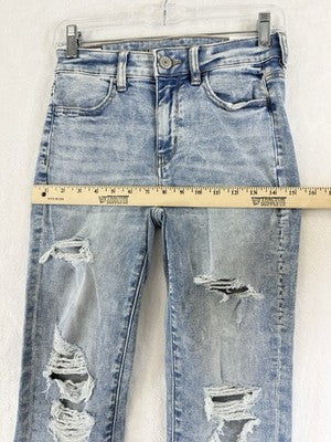 American Eagle High Rise Jegging Crop 2 Long Distressed Cloud Wash Blue New NWT