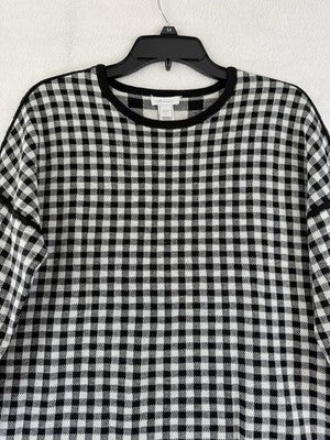 J Jill Medium Sweater Top Black Check Gingham Reversible Long Sleeve Womens
