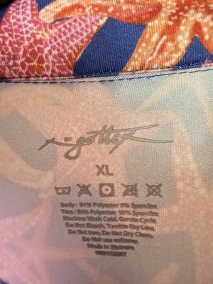 Gottex 1/2 Zip Top XL Womens Golf Starfish Print Blue Pink Long Sleeve Pullover