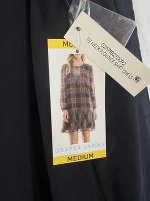 Draper James Dress Medium Shift Black Long Sleeve Shift Flounce Womens New NWT