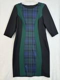 Connected Apparel Dress 8 Black Green Tartan Plaid Pencil Sheath Short Sleeve