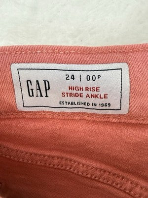 Gap High Rise Stride Ankle Jeans 24 00 Petite Coral Pink Raw Hem Womens New NWT