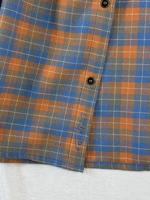 Orvis Troutbum Large Long Sleeve Flannel Shirt Button Down Blue Plaid Mens Trout