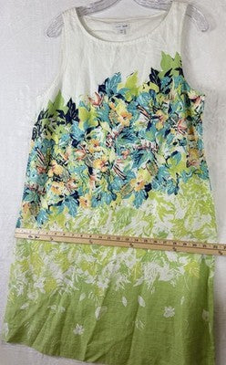 J Jill Love Linen Dress Medium Petite Sleeveless Shift Floral 100% Linen Womens