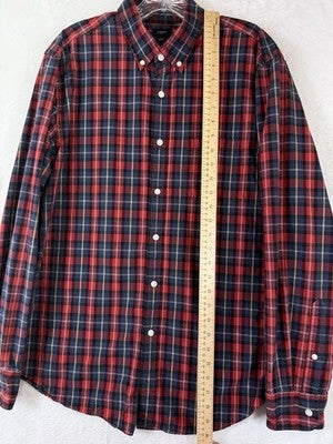 J Crew Shirt Mens Large Red Blue Plaid Button Down Long Sleeve Cotton