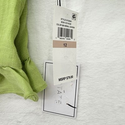 1. State Women Tops Medium 12 Crop Green Puff Sleeve Blouse Open Back New NWT