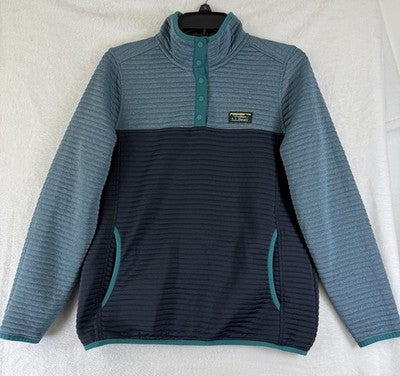 LL Bean Womens Airlight Pullover Small Blue Colorblock Top Pullover 1/4 Snap