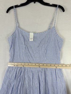 Gap Maxi Dress Medium Womens Sleeveless Linen Blend Blue Striped Drop Waist New