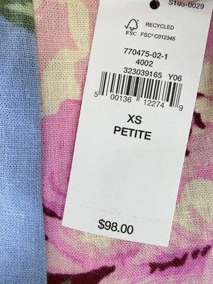 Gap Maxi Dress XS Petite Linen Blend Square Neck Blue Pink Floral Sleeveless New