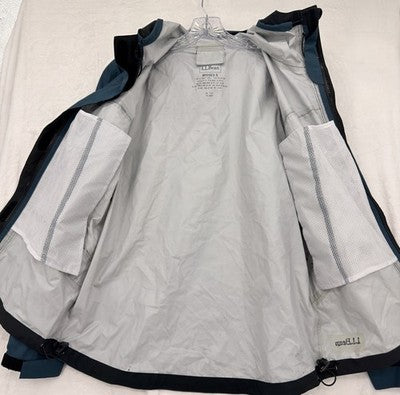 LL Bean Womens Rain Jacket Small Blue Green Hooded Coat Raincoat Packable