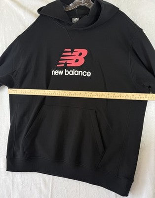 New Balance French Terry Hoodie XL Mens Sweatshirt Black Red Logo 100% Cotton