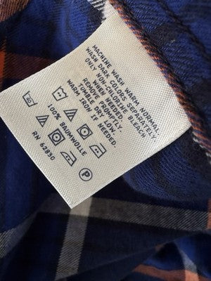 Lands End Kids Flannel Shirt XL Husky Boys Blue Orange Button Down