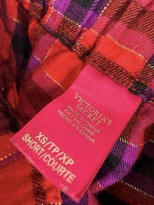 Victorias Secret Pajama Pants XS Short Red Plaid Pjs Womens Cotton Lightweight