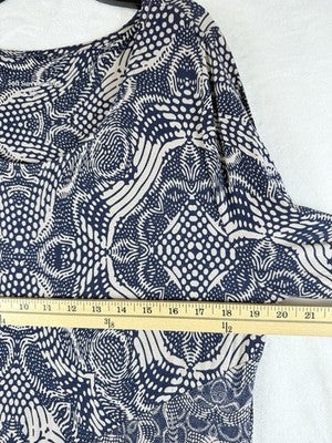 Soft Surroundings XL Dress Juliette Jersey Knit Maxi Navy Blue Beige Womens