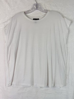 Eileen Fisher Crew Neck Box Top Large Tee White Short Sleeve Womens *FlawRead