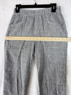 Old Navy Linen Pants XS Women Gray White Striped Pull On Cotton