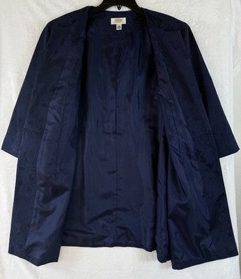 Talbots 18W Petite Jacket Jacquard Vintage Navy Blue 3/4 Sleeve Tunic Plus Size