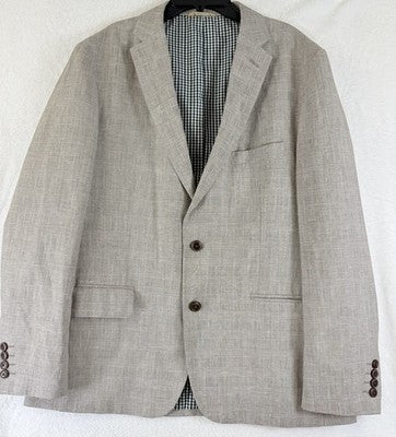 Haggar Blazer 44R Linen Blend Beige Tan Plaid Mens Jacket Sport Coat