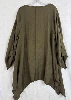 Habitat Clothes To Live In XL Top Green Artsy Art To Wear Lagenlook Womens