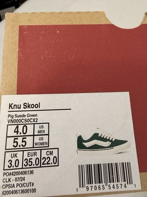 Vans Knu School 4 Mens 5.5 Womens Shoes Green Suede Leather Sneakers New