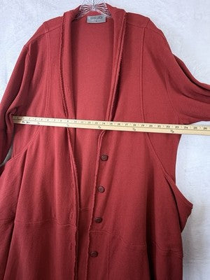 Eleven Stitch Design Cardigan Medium Red Artsy Lagenlook Art To Wear Womens