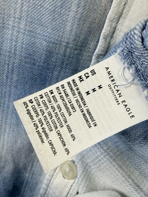 American Eagle Flannel Shirt Hoodie Medium Cozy Cabin Blue Plaid Womens