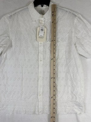 Gap X Doen Shirt XS Men Eyelet Button Up Short Sleeve Boho Off White New NWT