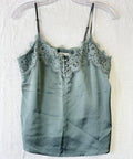 Abercrombie Fitch Satin Camisole Small Green Womens Tops Cami Lace Trim Sleevele