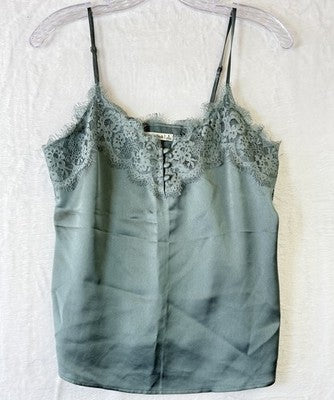 Abercrombie Fitch Satin Camisole Small Green Womens Tops Cami Lace Trim Sleevele