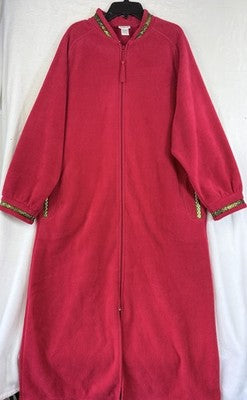 Vintage Vanity Fair Robe Medium Red Fleece Full Zipper Housecoat Womens