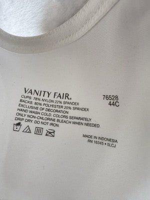 Vanity Fair Bra 44C 76528 White Radiant Smooth Full Coverage New NWT
