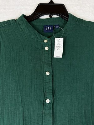 Gap Cotton Gauze Mini Shirt Dress Large Tall Womens Green Short Sleeve New NWT