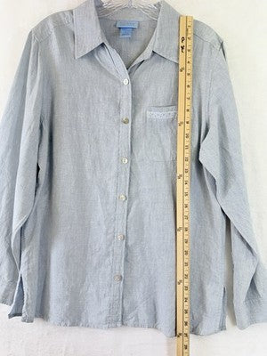 Sigrid Olsen Linen Top Medium Long Sleeve Blouse Button Up Shirt So Blue