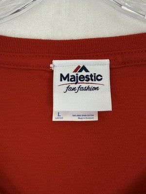 Majestic Cincinnati Reds Womens T Shirt Large Red V-Neck Tee MLB Short Sleeve