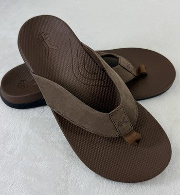 Kuru Mens Flip Flops 8 Kala 2 Brown Leather Sandals Plantar Fasciitis New