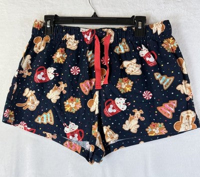 Old Navy Disney Pajamas Shorts Medium Christmas Flannel Womens Blue Mickey Mouse