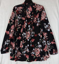 Lane Bryant Top 18 20 Long Sleeve Blouse Black Floral Neck Bow Womens