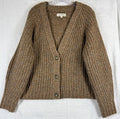 Lucky Brand Cardigan Sweater Large Women Wool Blend Brown Chunky Knit Boxy