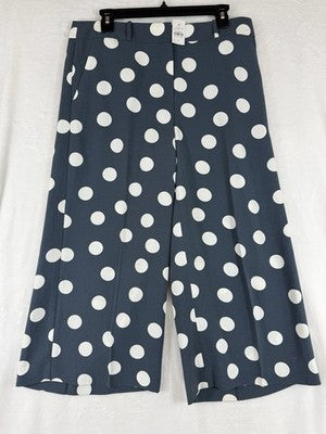 Ann Taylor Loft Wide Leg Crop Pants 8 Blue Polka Dot New NWT