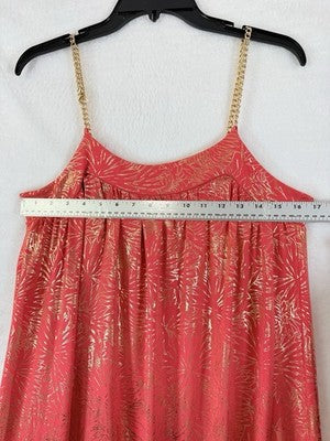Michael Kors Maxi Dress Small Pink Gold Chain Sleeveless Strappy Floral Womens