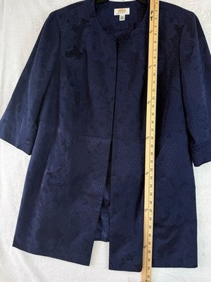 Talbots 18W Petite Jacket Jacquard Vintage Navy Blue 3/4 Sleeve Tunic Plus Size