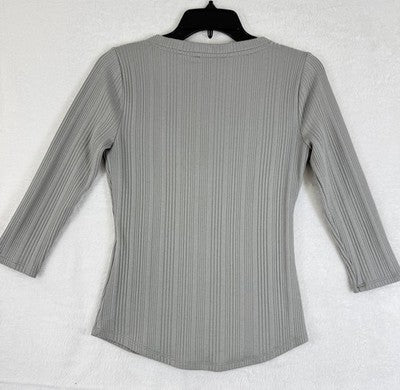 White House Black Market Top XXS Gray Ribbed Henley Knit 3/4 Sleeve Womens