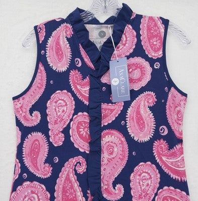 Ana Claire Dress Small Sleeveless Ruffled Tank Pink Blue Paisley Women New NWT