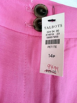 Talbots Greenwich Pants 14 Petite Geranium Pink Linen Blend Wide Leg 14P New NWT
