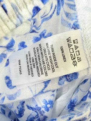Joie Linen Wide Leg Pants Medium Crop Blue Floral Pull On Womens