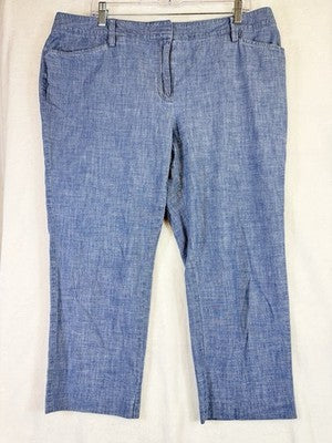 Lands End Chambray Crop Pants 16 Petite Blue Womens 16P 100% Cotton